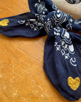 Bandana - Navy - Gold Hearts