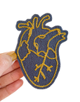 Gold Anatomical Heart - Chainstitch Patch